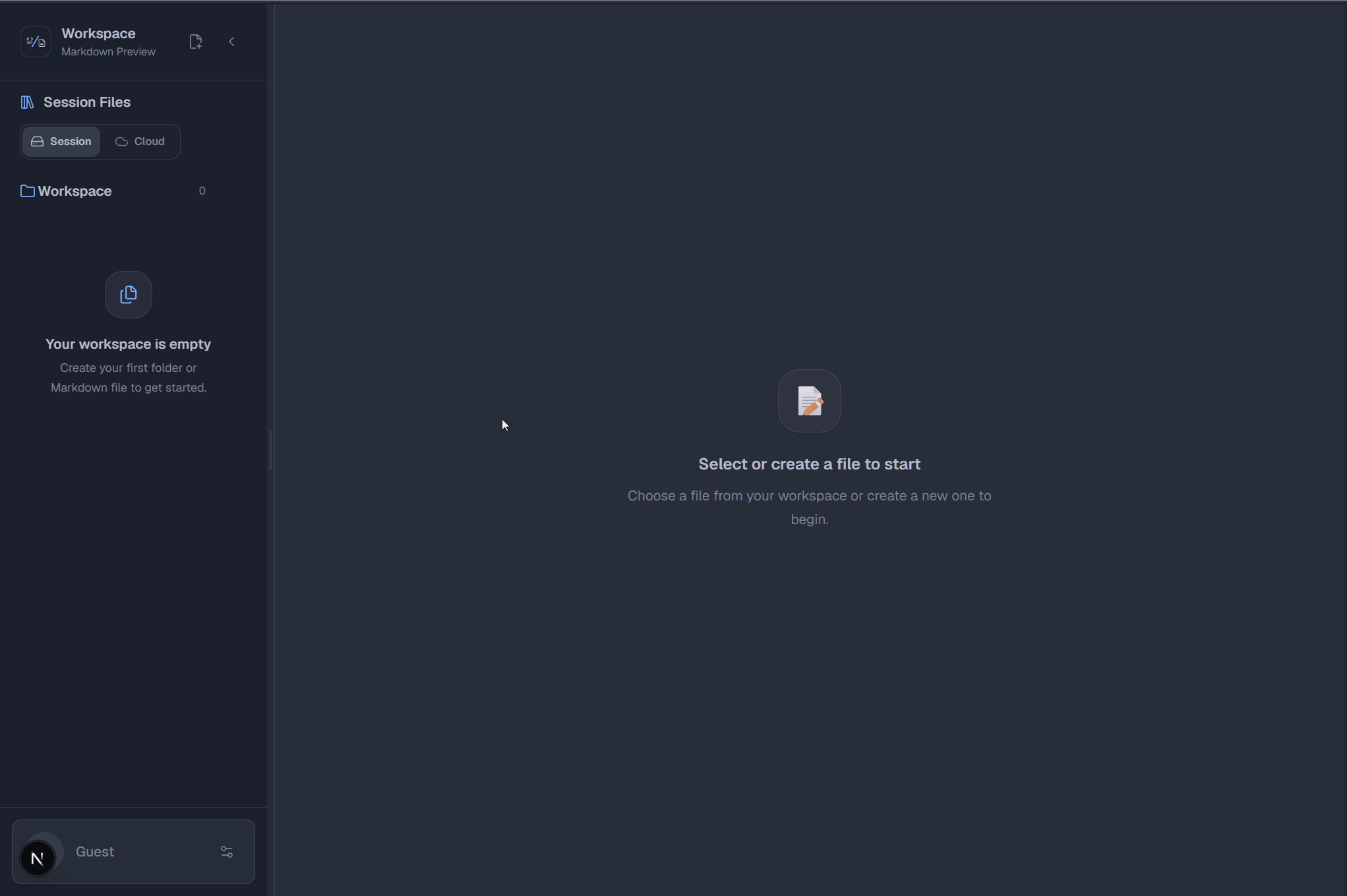 Creating a Markdown file and viewing it in Document and Preview modes