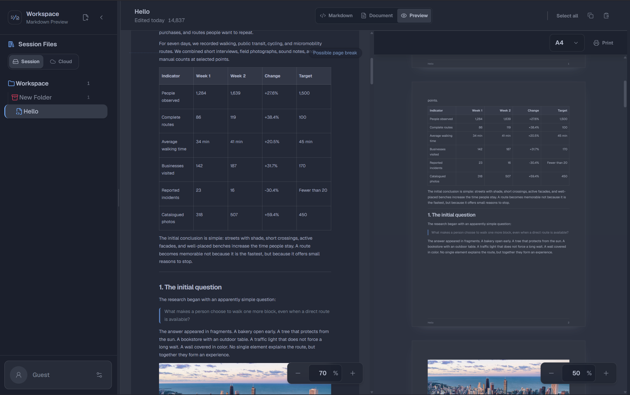 Desktop dashboard with editor and paper preview
