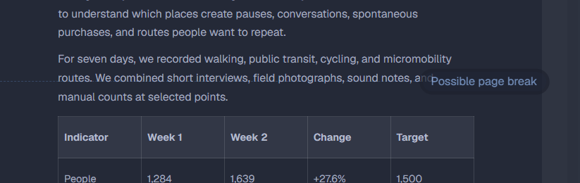 Possible page break indicator in the document editor